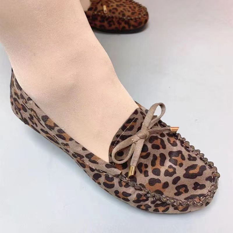 

Lazy Shoes Cloth Shoes Ladies s Suede Leopard Print Peas Shoes, One-step Soft-soled Non-slip Shoes 41 верблюд