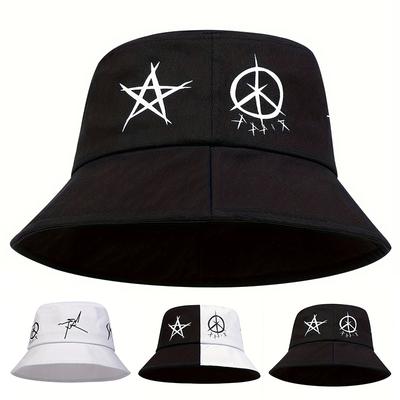 Fashion Hip Hop Two Color Stitching Bucket Hat Women Men Panama Hat Eyes Graffiti Printed Fisherman Hat Outdoor Fishing Sun Hat
