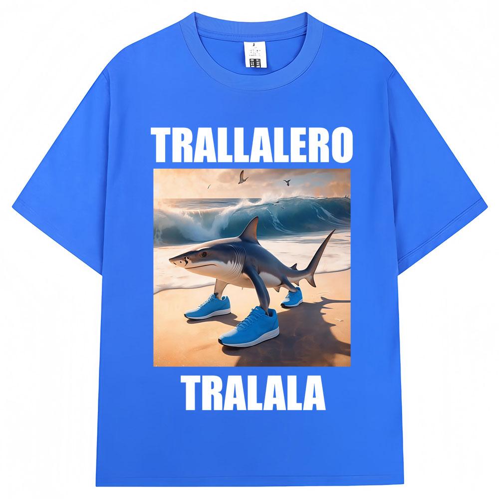 Tralalero Tralala Funny Shark Meme T-Shirt Fashion Vintage T Shirts Casual Cotton Oversized O-Neck T-Shirts Streetwear