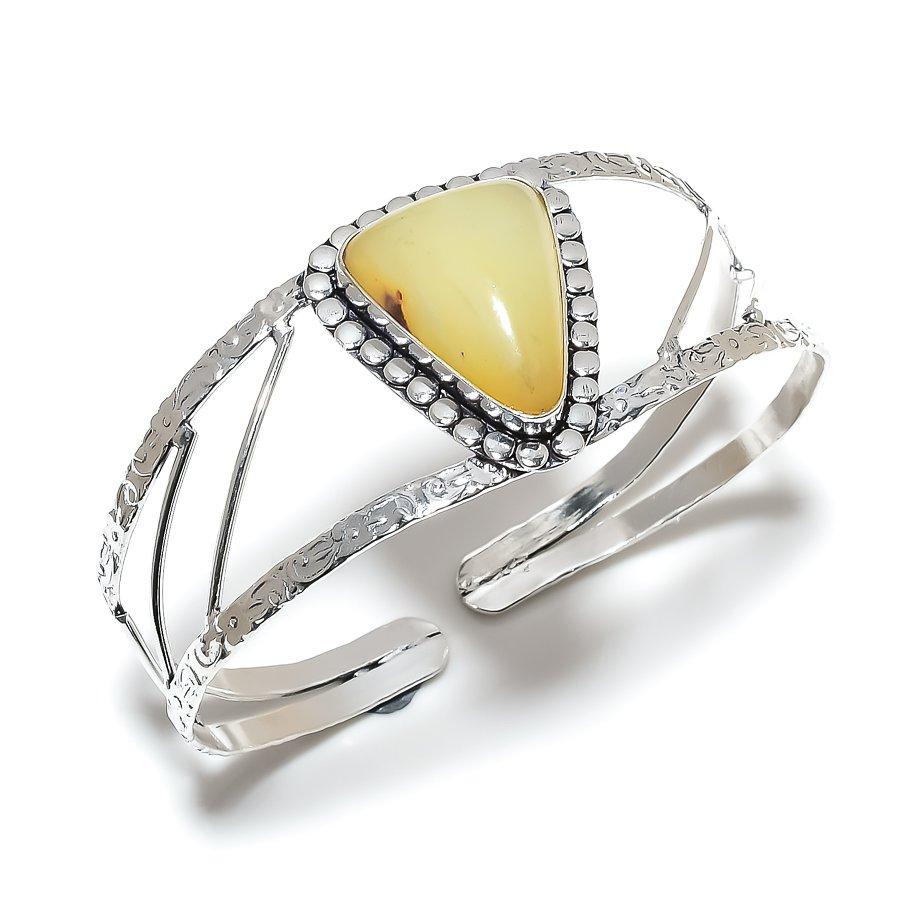 Chrysoprase Gemstone Handmade 925 Sterling Silver Cuff Bangle Adjustable SU-10158
