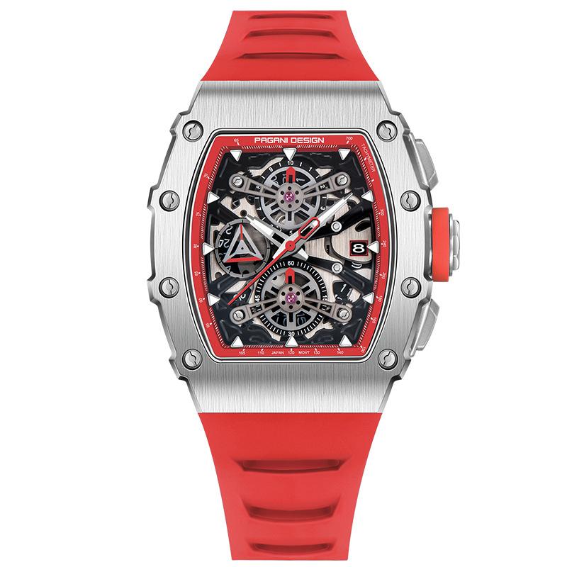 Pagani Design Reloj para hombre, multifuncional, de cuarzo, resistente al agua, tipo tonneau, de alta gama