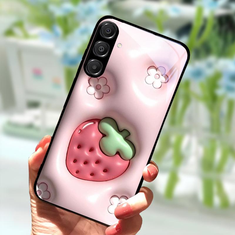 Voor Samsung A56 Glazen Hoesje A26 A36 Hard PC Gehard Glas Telefoonhoesje Voor Galaxy A15 A25 A35 A55 Cartoon Luxe Schokbestendige Hoesjes