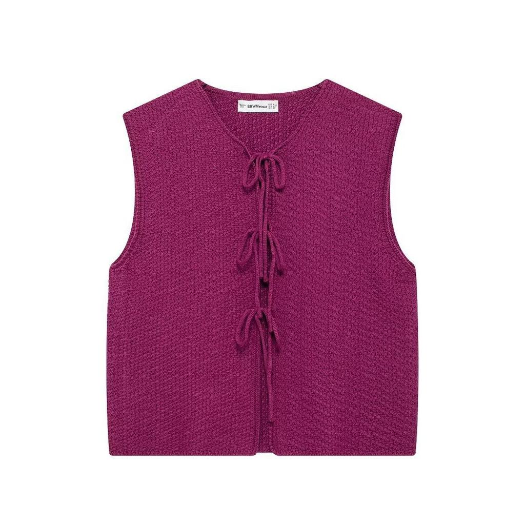 VEZFAA Women's Fashion Casual Summer Spring Solid Color Print Sleeveless O-Neck Sweaters