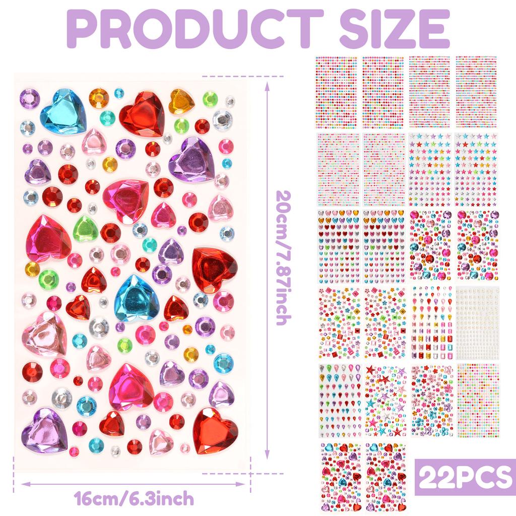 22 Arkusze Naklejek z Klejnotami do Rękodzieła Samoprzylepne Naklejki z Cyrkoniami i Klejnotami Materiały do Rękodzieła DIY do DIY, Scrapbookingu, Tworzenia Kartek