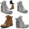 Womens Studded Goth Ankle Boots Timeless Chelsea Hollow Punk Buckle Martin Shoes