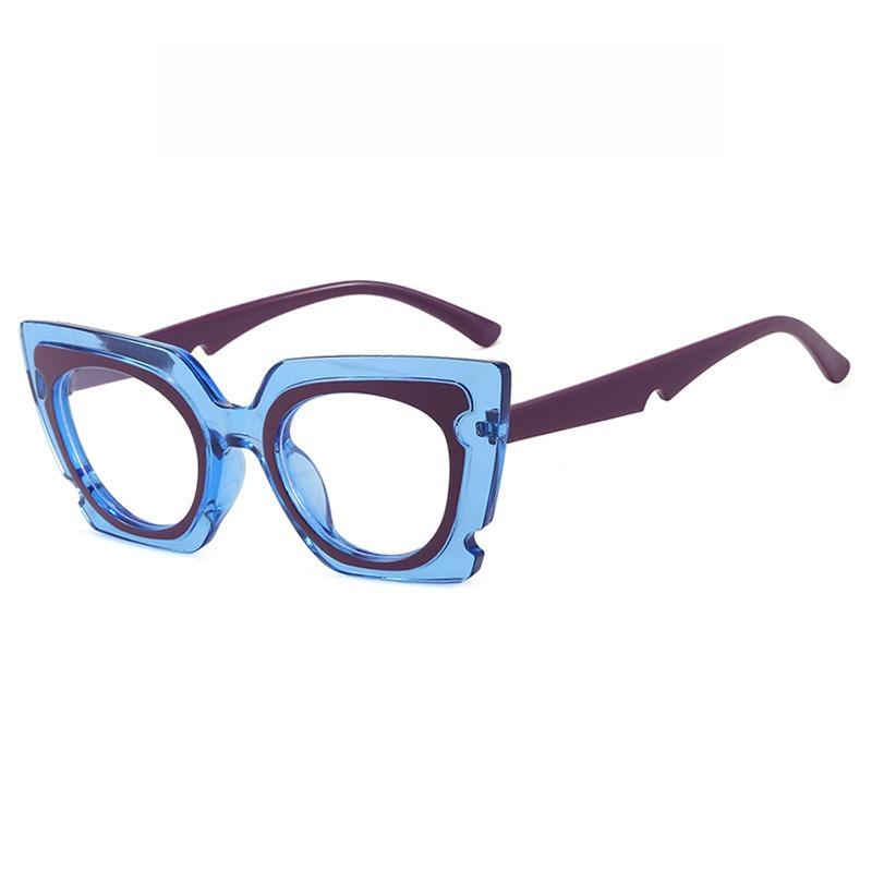 Unique Oversized Cat-Eye Plain Glasses Fashionable Cutout Design Ins Decorative Blue Light Blocking Non-Prescription Eyewear