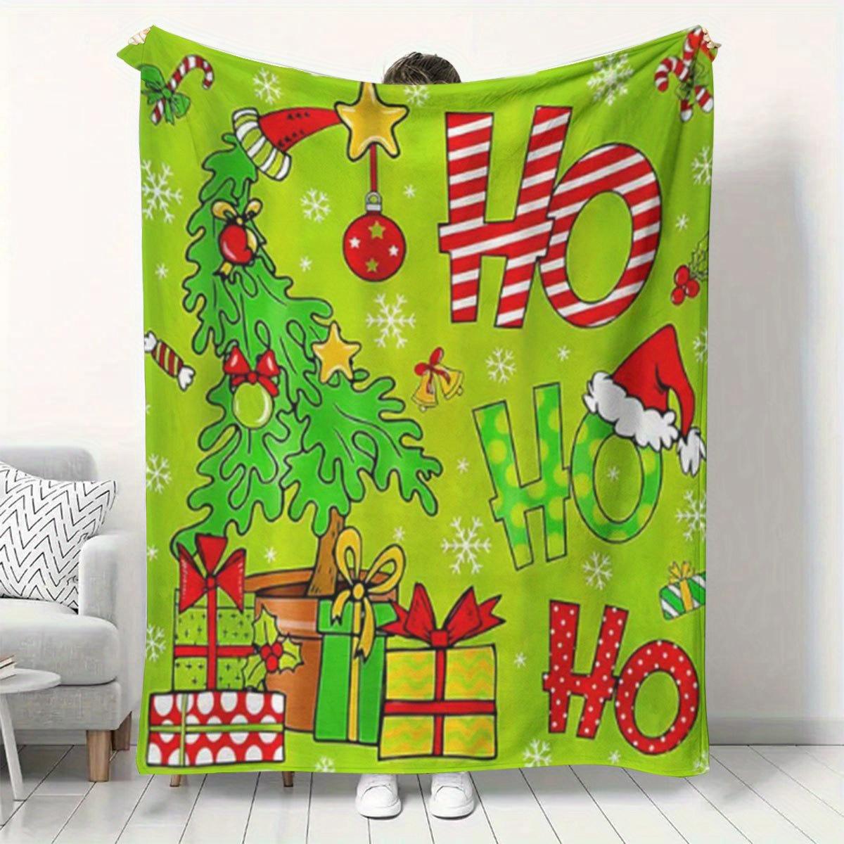 

Christmas Tree Ho Ho Ho Fleece Blanket Holiday Design Soft Cozy Throw Home Decor for Living Room or Bedroom Gift for Family 70x100cm28x39in