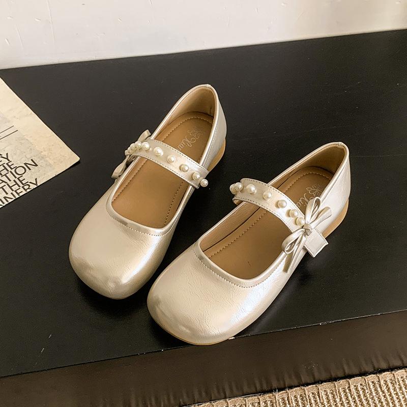 

Туфли Мэри Джейн с бантом Женские 2025 Новые Поздний вечерний ветер Балетки с юбками Мягкая подошва Туфли Дуду 40 шампанского