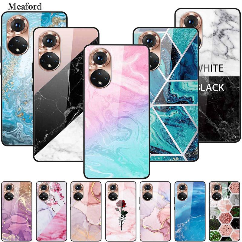 For Honor 50 Case Marble Tempered Glass Back Cover Hard Case For Huawei Honor 50 Pro Phone Cases NTH-AN00 NTH-NX9 Fundas Coque