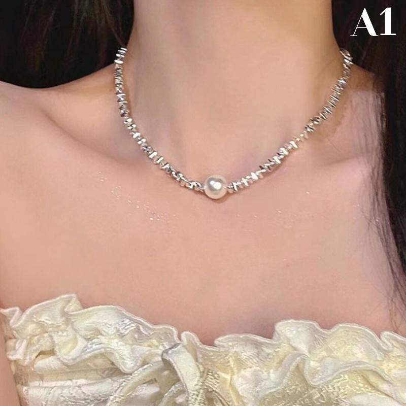 Pearl Geometric Irregularstitching Necklace Europe And America Exaggerated Chain