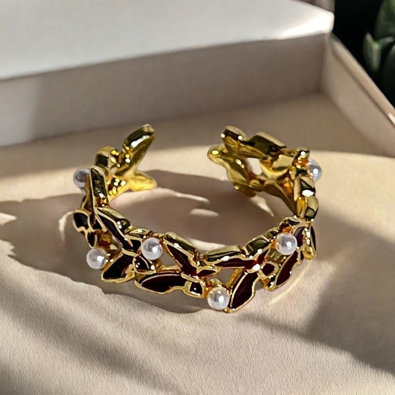 Blind Box Paar, Pfirsichblüten Tropföl Schmetterlingsring, Mittelalterliches Französisches Retro Nischendesign, Leichter Luxusring für Frauen