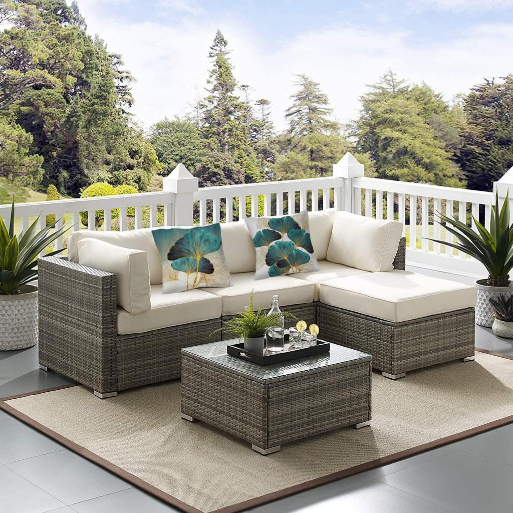 Throw Pillow Cover Green Plant Leaves - 18 x 18 Inch Teal Pillow Cushion Cover - Set of 2 Turquoise Ginkgo Leaf Cushion Case, Great for Sofa,