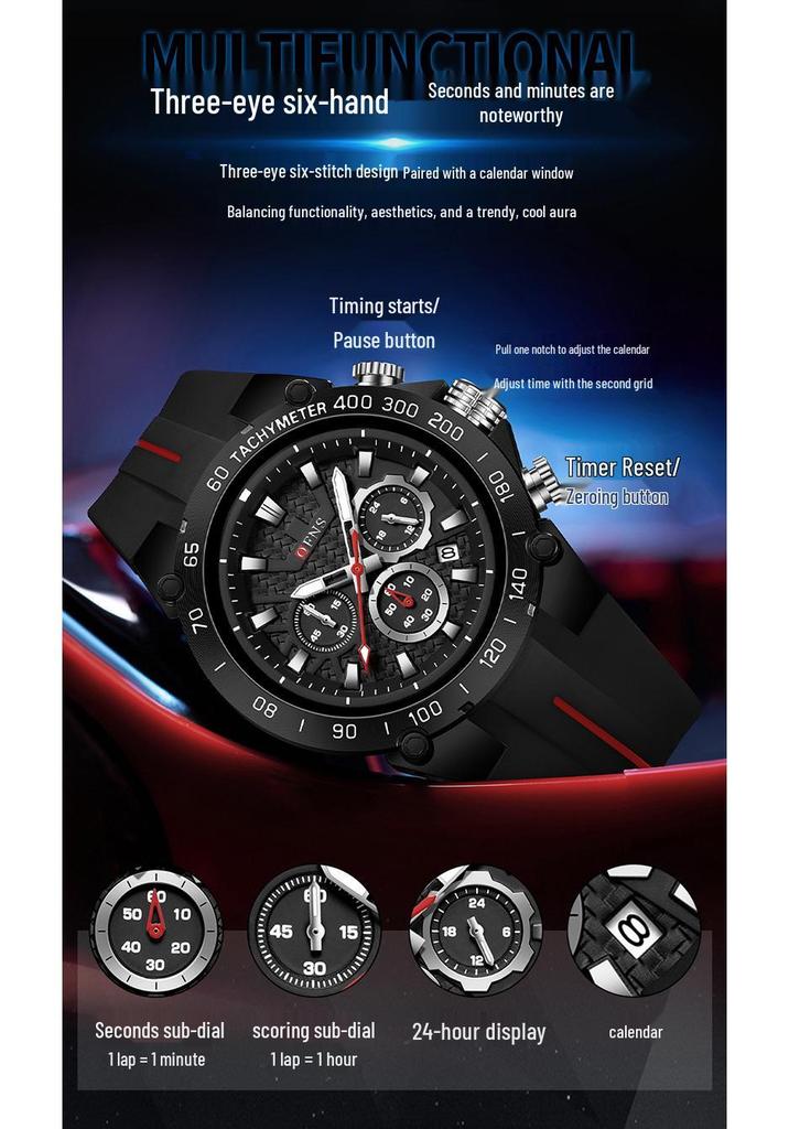 Oufanni Men's Quartz Watch - Fashionable, Waterproof, Luminous, Trendy Sports Design with Calendar & Small Seconds Hand