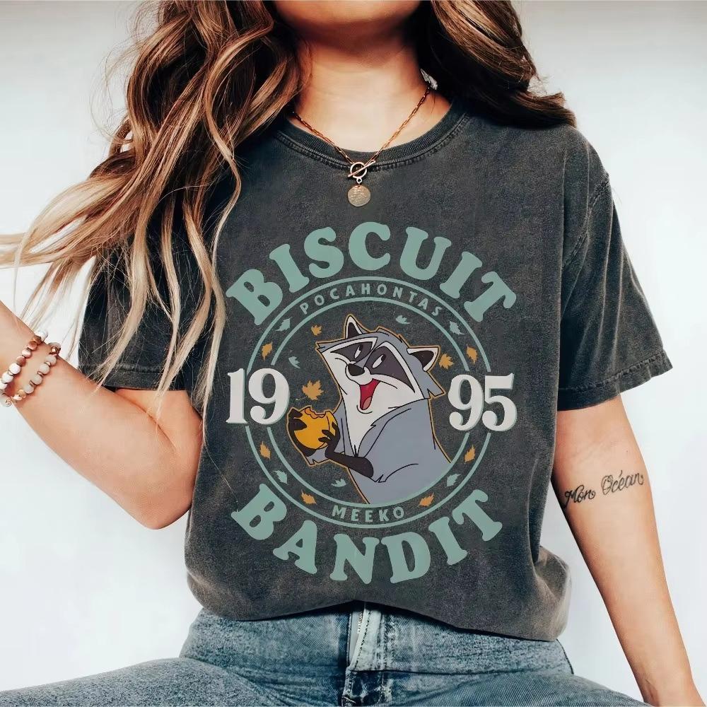 Pocahontas Meeko Biscuit Bandit Retro Shirt Pocahontas Raccoon TShirt  land Family Vacation 2025 Trip Cotton Women S