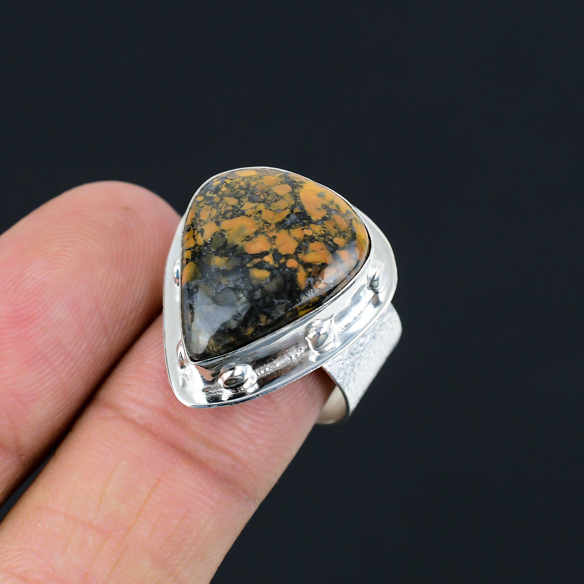 Daughters Day Deal Root Chakra Petrified Wood Gemstone Promise Ring 925 Silver 9