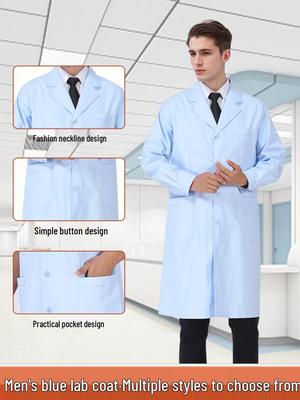 Men's and Women's Short Sleeve White Coat & Long Sleeve Thick Blue Doctor's Coat with Elastic Cuffs for Lab, Physician, and Nurse Workwear.