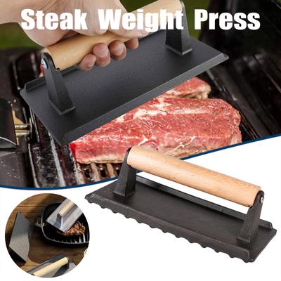 Iron Grill Weight Press Wooden Handle 8 X 4 Inch Grill Press Paninis Sandwiches
