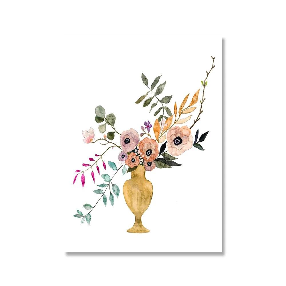 Acuarelă Flori Sălbatice Print Floral Frunză Botanic Verdeață Frunze Artă Pictură pe Pânză Postere Verzi Sălbatice Decor Artă de Perete pentru Casă Fără Ramă