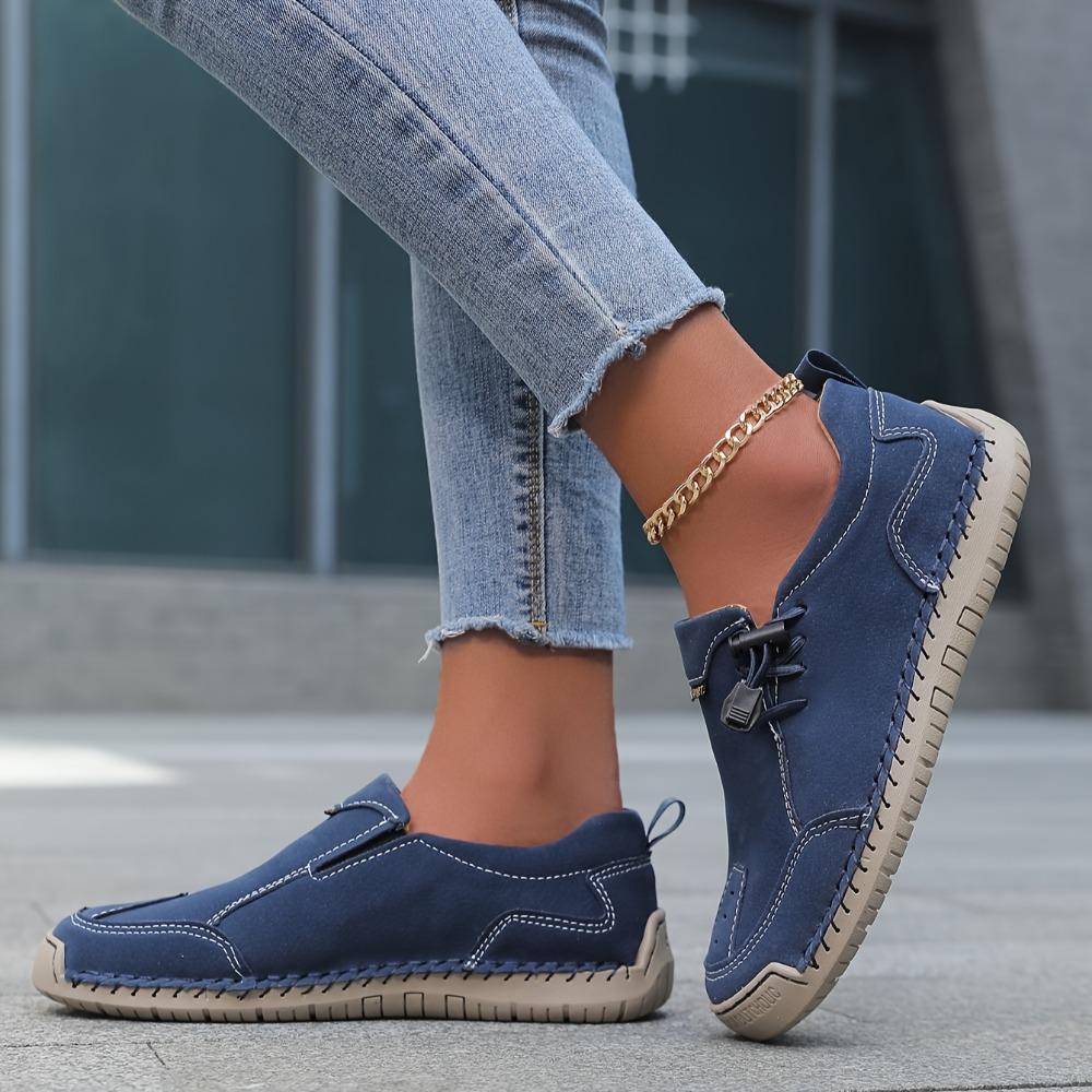Women's Slip-On Loafers - Vintage British Style Hand-Stitched Synthetic Cover Shoes with Rubber Sole, Breathable Fabric Lining & Decorative Tassel