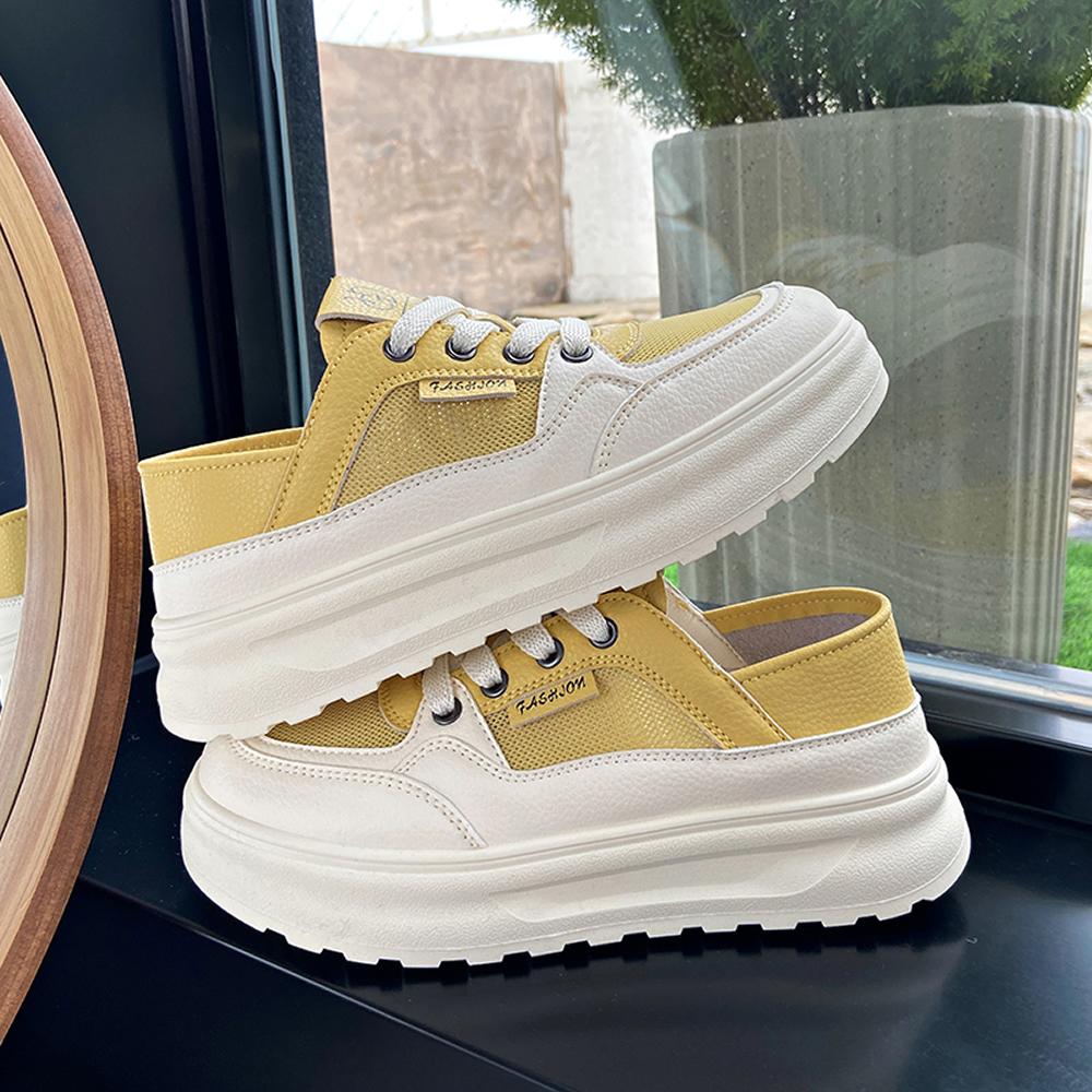 

Women s Breathable Sports Shoes Low Top Mesh up Thick Bottom Casual Sneakers Comfortable Wear Resistant Rubber Outsole 40 жовтий