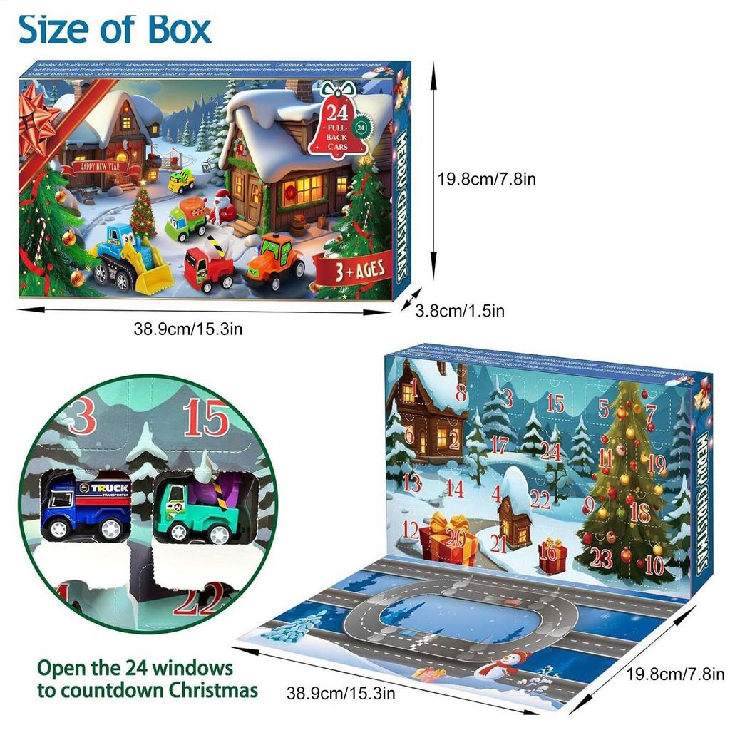 2025 Christmas Countdown Calendar 24 Days Countdown Calendar With Pull-Back Car for Kid Small Vehicle Model for Toddler Girls