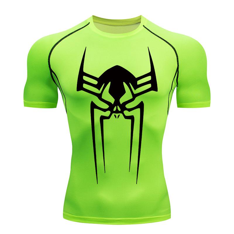 Spider Print Gym Workout Rash Guard for Men Athletic Quick Dry Stretchy Compression Shirts Undershirts Baselayers Tshirts Tops