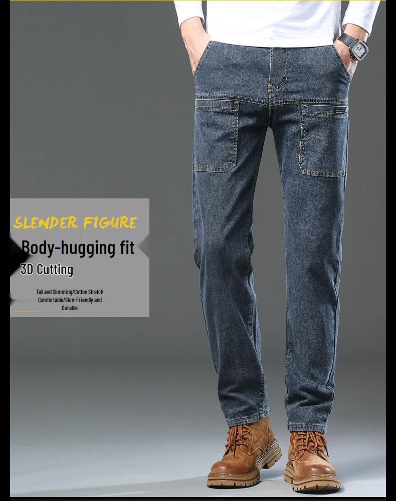 Men's Elastic Six-Pocket Straight-Leg Jeans: Comfortable, Versatile, Casual Wear for Spring and Summer