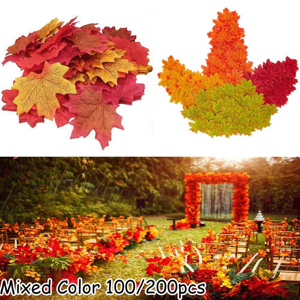 50Pcs Artificial Silk Maple Leaf Autumn Fake Leaves Garland Maple Leaves Vine Thanksgiving Halloween Wedding Party Decor
