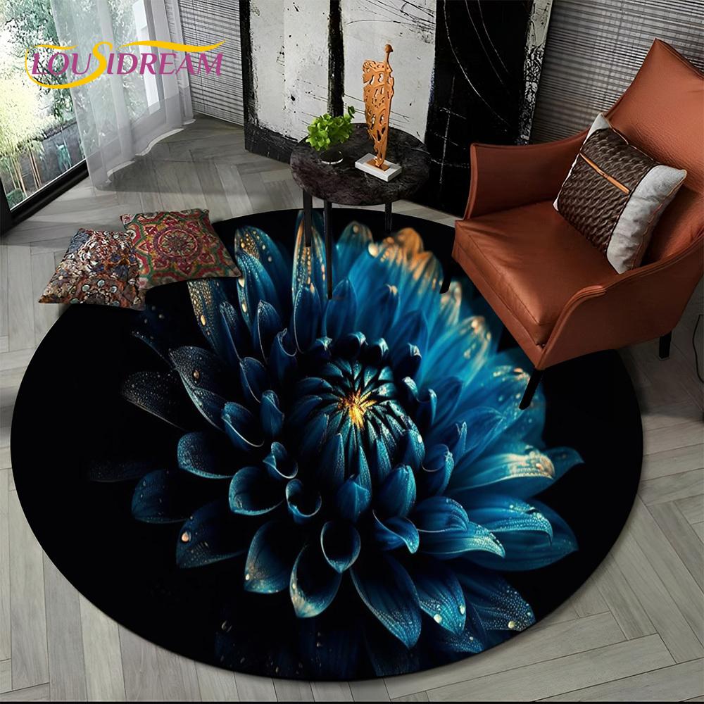 3D Dream Flower Rose Daisy Nordic Round Carpet Rug for Living Room Bedroom Child Playroom Chair Decor,Pet Area Rug Non-slip Mat