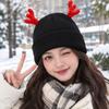 Cute Knit Beanie Cap Warm Deer Horn Beanie Party Reindeer Antler Hat  Adult