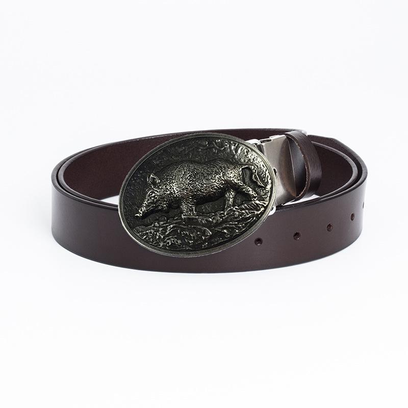 Men's Retro Cowhide Belt with Smooth Buckle - Korean Style, Trendy and Simple Wide Waistband.