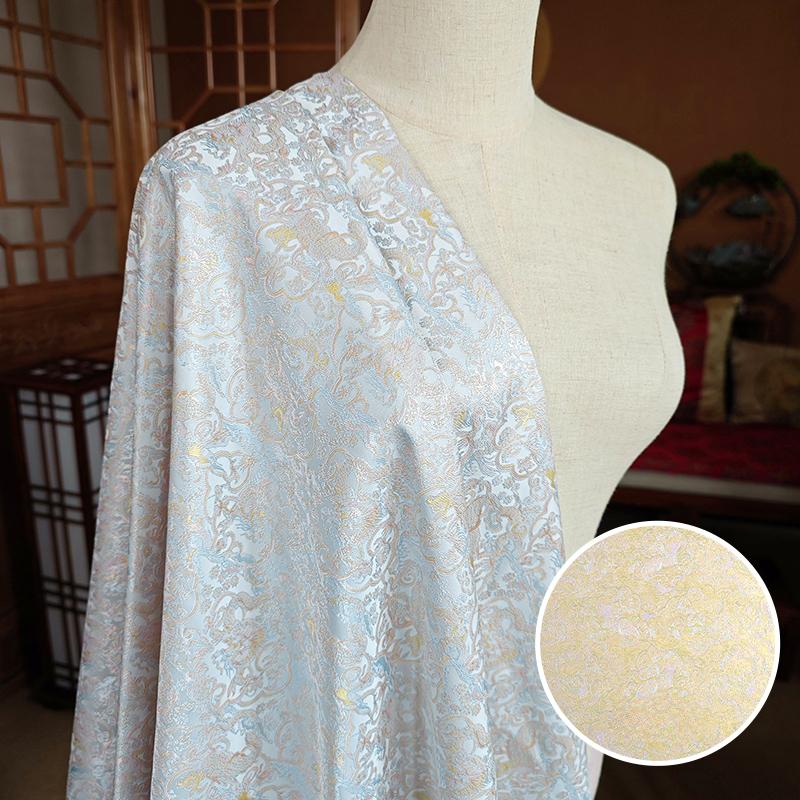 Embossed Jacquard Fabric White Beige Goldfish Design Sewing Material Cheongsam Dress Party Garment Wide 150cm Sold By Meter