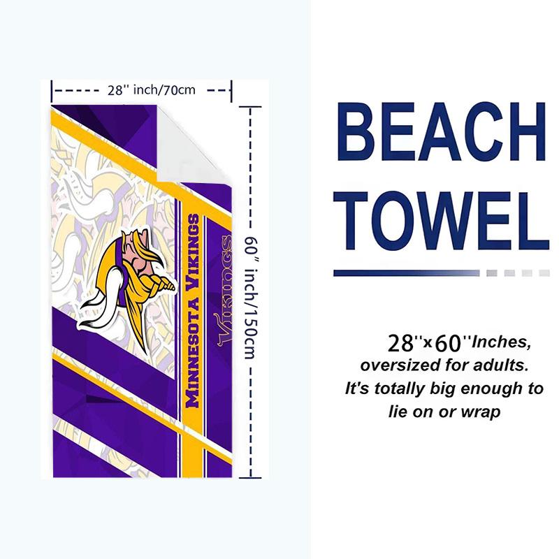 Minnesota Vikings Print Beach Towel, Large Soft Quick Dry Towel for Beach Camping Swimming