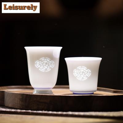 2 piezas/lote Taza Orquídea de Jade de Porcelana Blanca China Ventana Linglong Taza de Té para Oler y Degustar Taza Maestra Mini Tazón de Té Personal