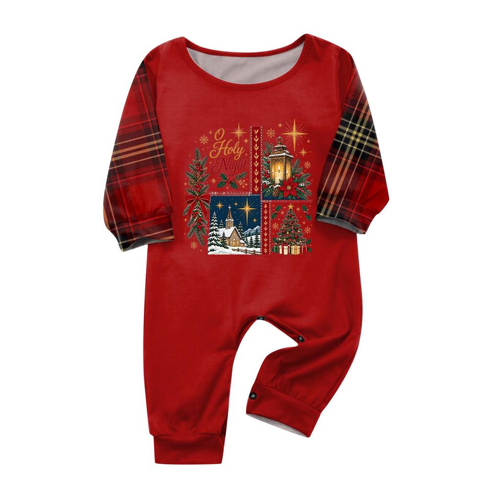 Christmas-print long-sleeve and long-pant matching family loungewear set