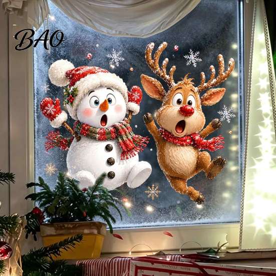 Removable PVC Clings Christmas Static Window Clings, Glass Decals, Snowman Santa Reindeer Nutcracker Holiday Stickers with Snowflakes, Reusable