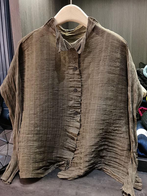 Retro-Plissee-Damenhemd in Übergröße - Lockeres, lässiges Frühlings-Top