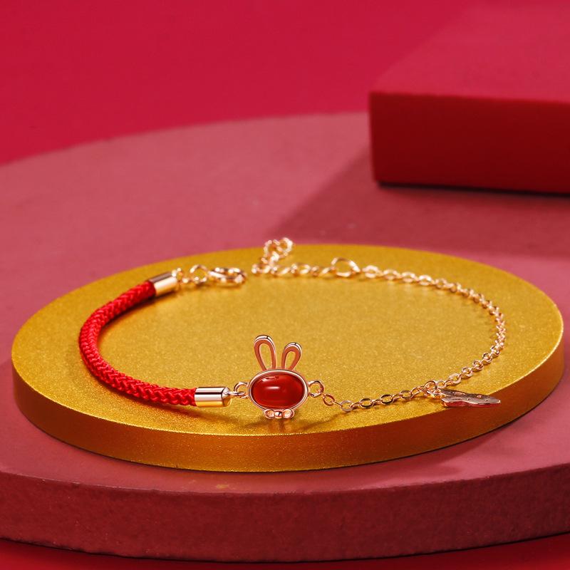 Original Rabbit Red Rope Bracelet Female Natal Guochao Woven Hand Rope Niche Design Gift