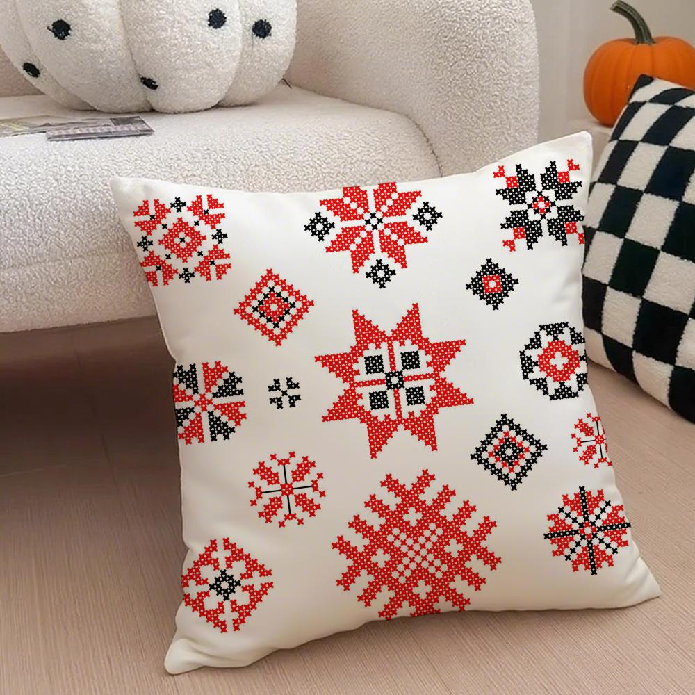 Russian-Style Pattern Cushion Cover Throw Pillow Cover Hidden Button Durable Polyester Chair Cushion