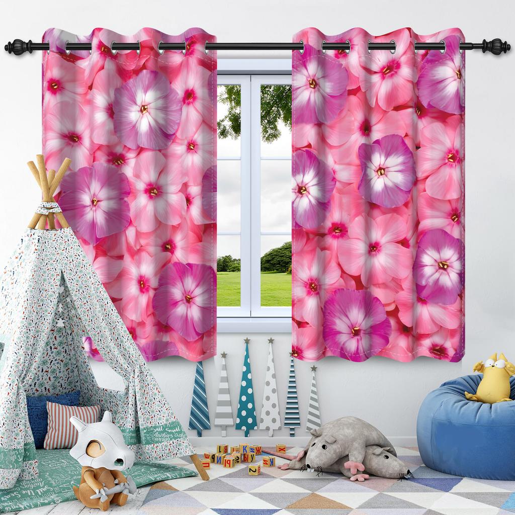 2Pcs Fresh Flowers Window Curtains Children Bedroom Living Room Apartment Indoor Outdoor Thermal Insulated Blackout Curtain