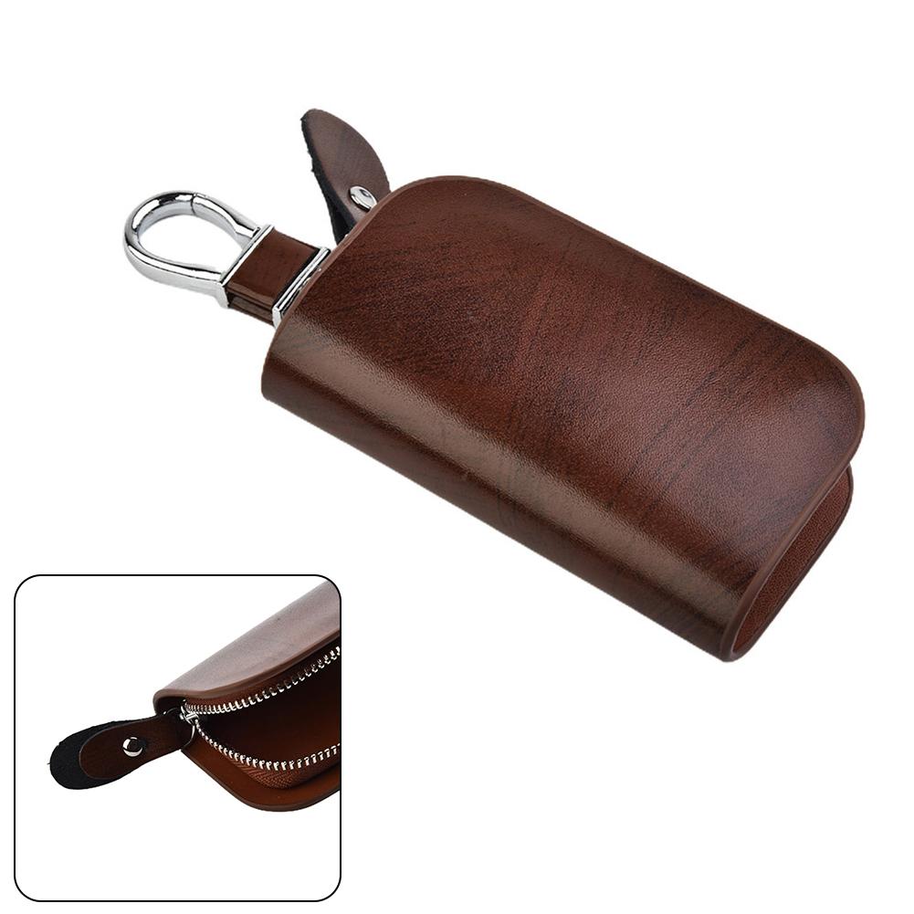Black/Brown Smart Car Key Case Remote Leather Housing Anti Scratch Cover Bag Pouch Key Protector Auto Accessories 9.5*5.5*2.5cm