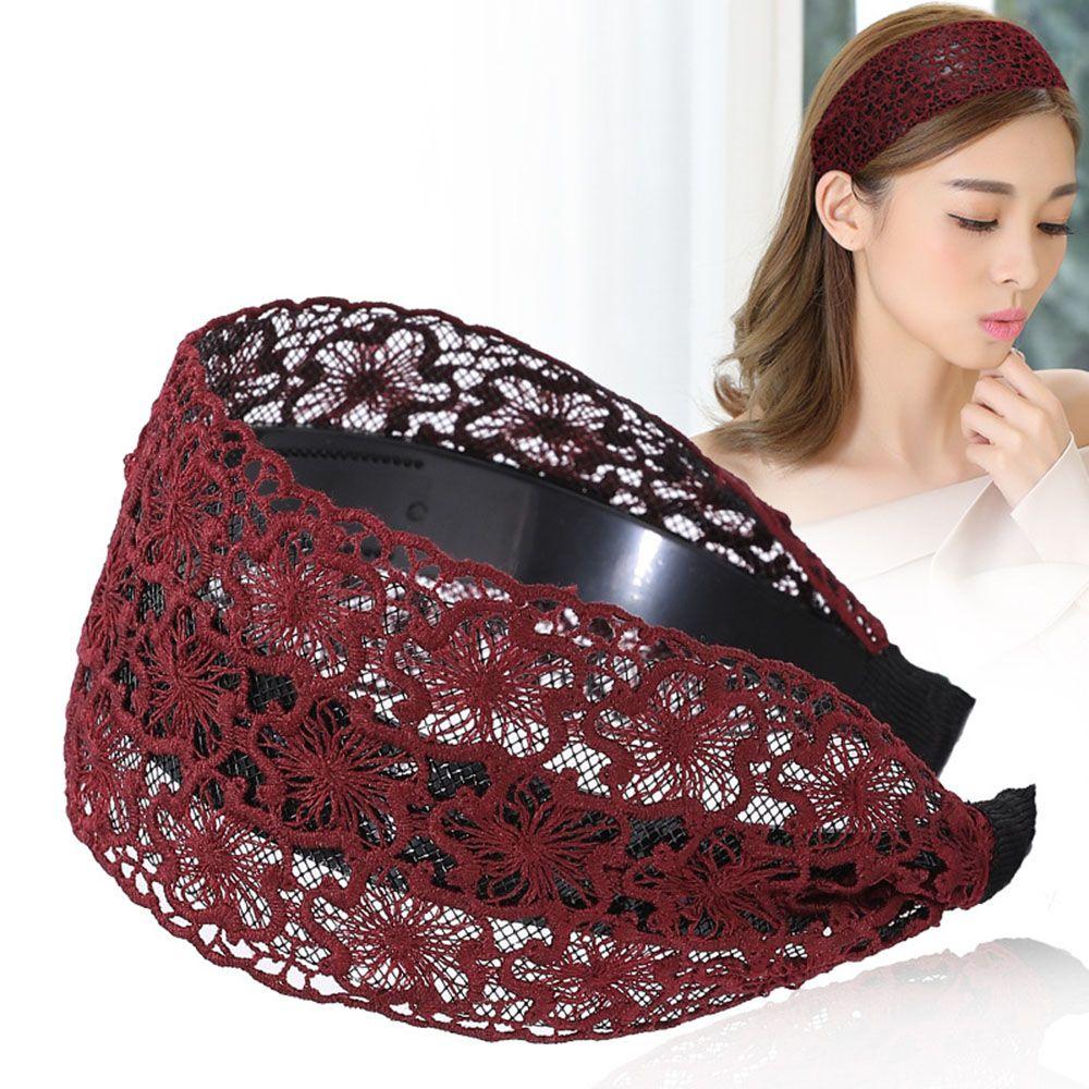 Makeup Flower Girls Wide Side Hair Accessories Korean Style Headband Lace Hair Hoop Women Hairband