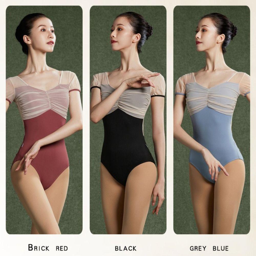 Mesh Dance Costume Short Sleeve Gymnastic Clothes Girls Ballet Dress  Ballet Practice
