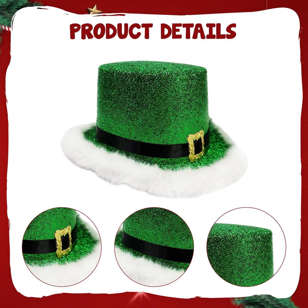Xmas Hat Plush Trim Christmas Top Hat Party Prop Creative Headwear Unisex Decorative Cap for Role Play and Holiday Events