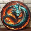 Retro Blue Dragon Flame Metal Sign 8x8 Inch Aluminum Wall Decor For Home Cafe Garage Party