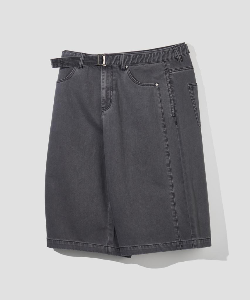 AGOD Belted Incision Cotton Bermuda Pants [Charcoal]
