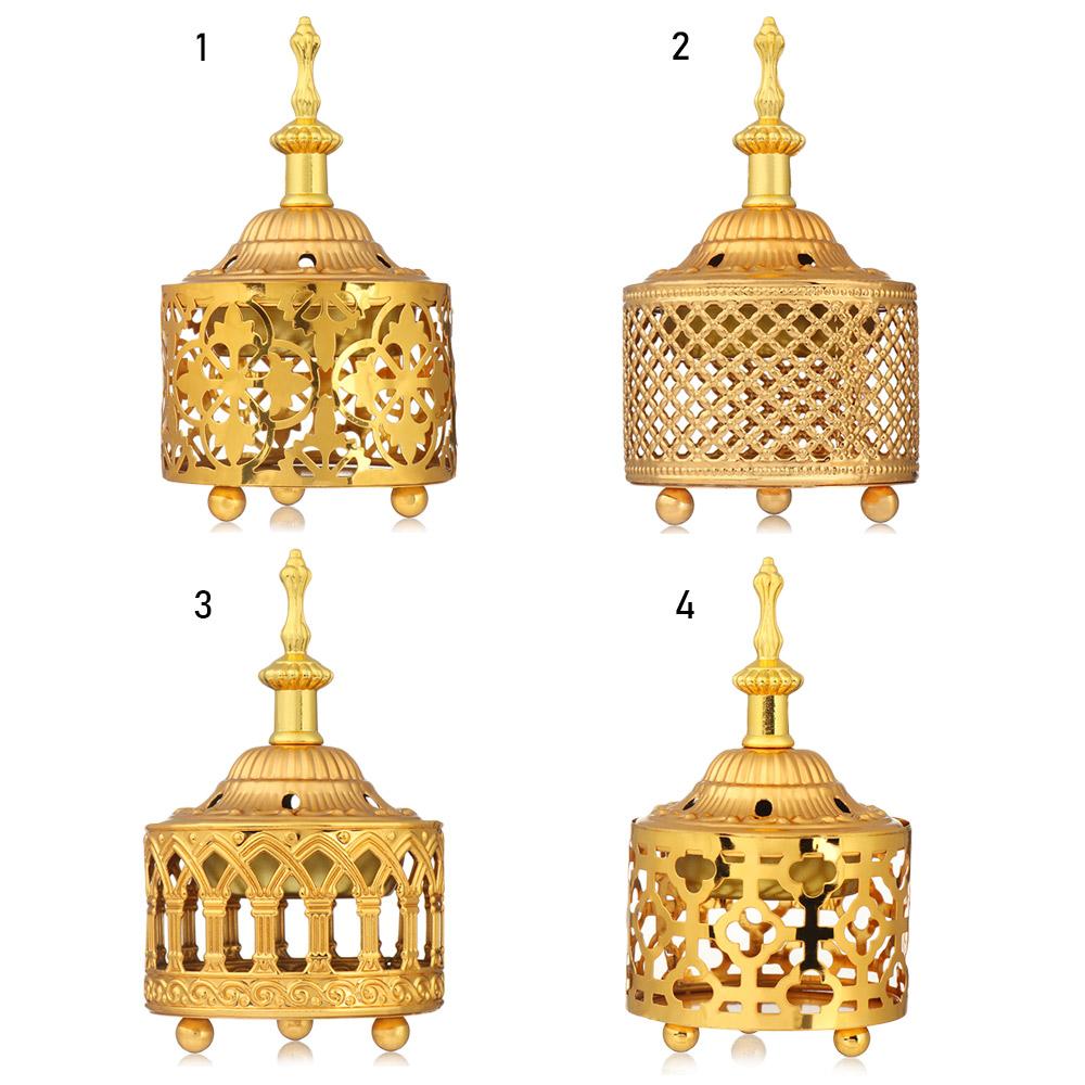 Luxury Arab Tower Style Hollow Out Metal Incense Burner Golden Tower Oil Burner Arab Style Censer Holder Golden Incense Burner