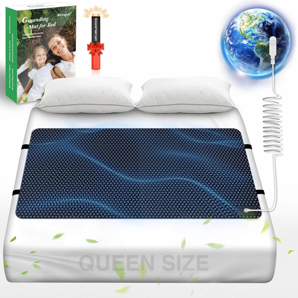 Grounding Mat for Bed, Grounding Pad for Sleep, Anti-Slip PU Leather Grounding Mattress with Grounding Cord, 27''×60‘’, Queen