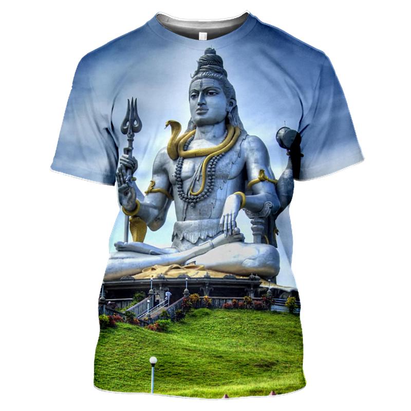Moda Estiva Nuovi T-shirt Grafiche India Shiva Per Uomo Tendenza Casual Personalità Stampati Oversize Girocollo Manica Corta Magliette Top