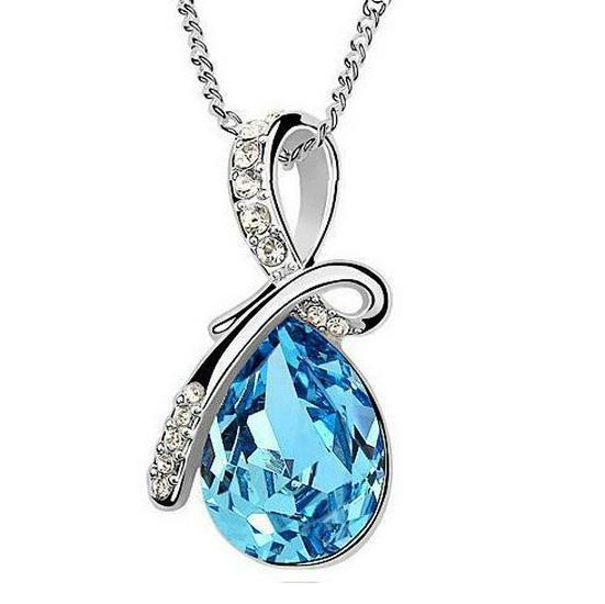

Korean Water Drop Crystal Necklace - Angel Tears Gem Pendant C125 рожевий